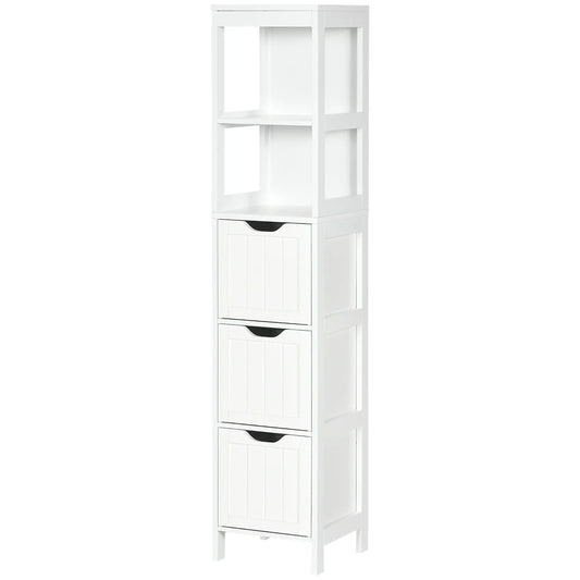 Narrow Bathroom Cabinet, 3 Drawers, 2 Tier Shelf, Tall Cupboard, White Bathroom Cabinets White at Gallery Canada
