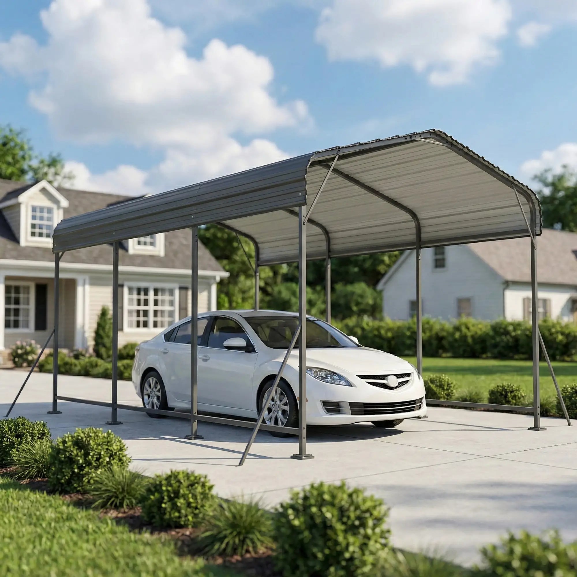10 x 15FT Metal Carport, Heavy-Duty Canopy, Reinforced Frame, Dark Grey Car Shelters at Gallery Canada