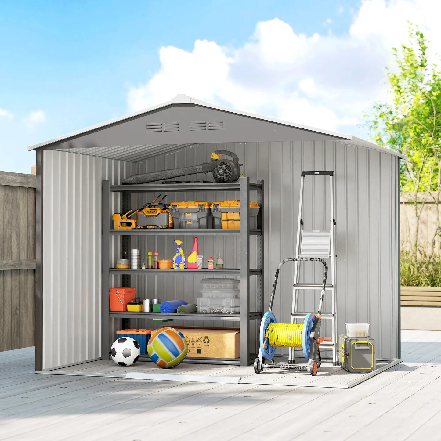 8' x 6' Metal Outdoor Storage Shed, Lockable Sliding Doors, Light Grey Sheds at Gallery Canada