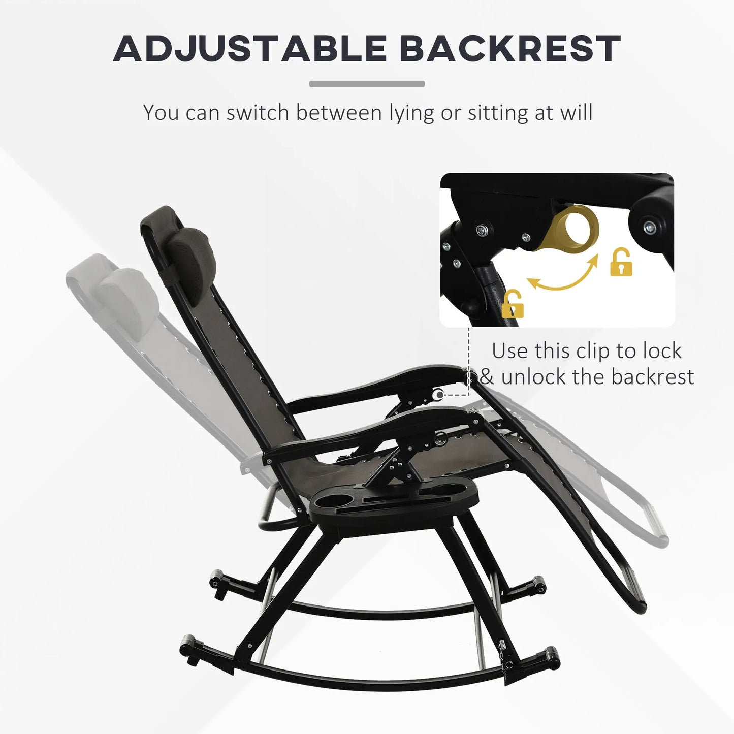 Adjustable Zero Gravity Recliner, Foldable Sun Lounger, Grey Outdoor Rocking Chairs at Gallery Canada