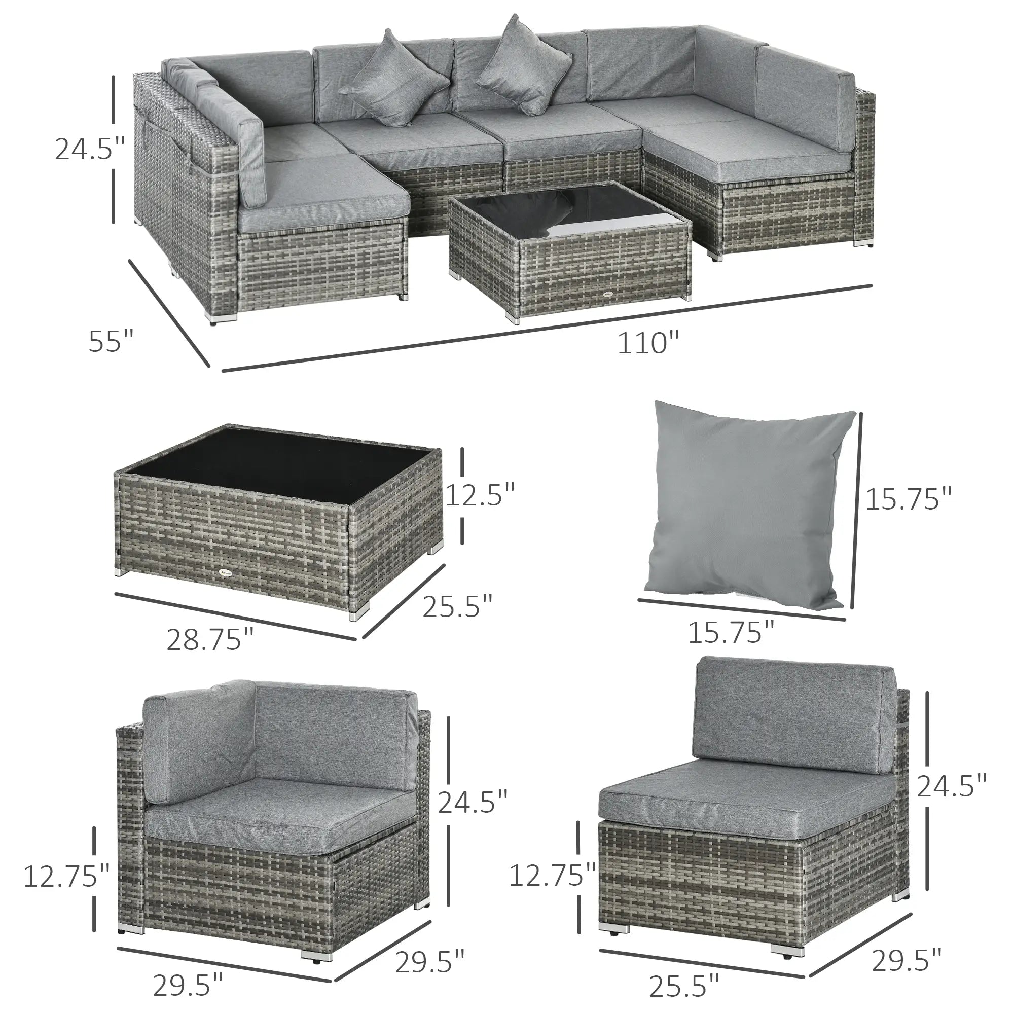 7 Pc Garden Wicker Sectional Set, Tea Table, Patio Rattan Sofa, Light Grey Patio Furniture Sets at Gallery Canada