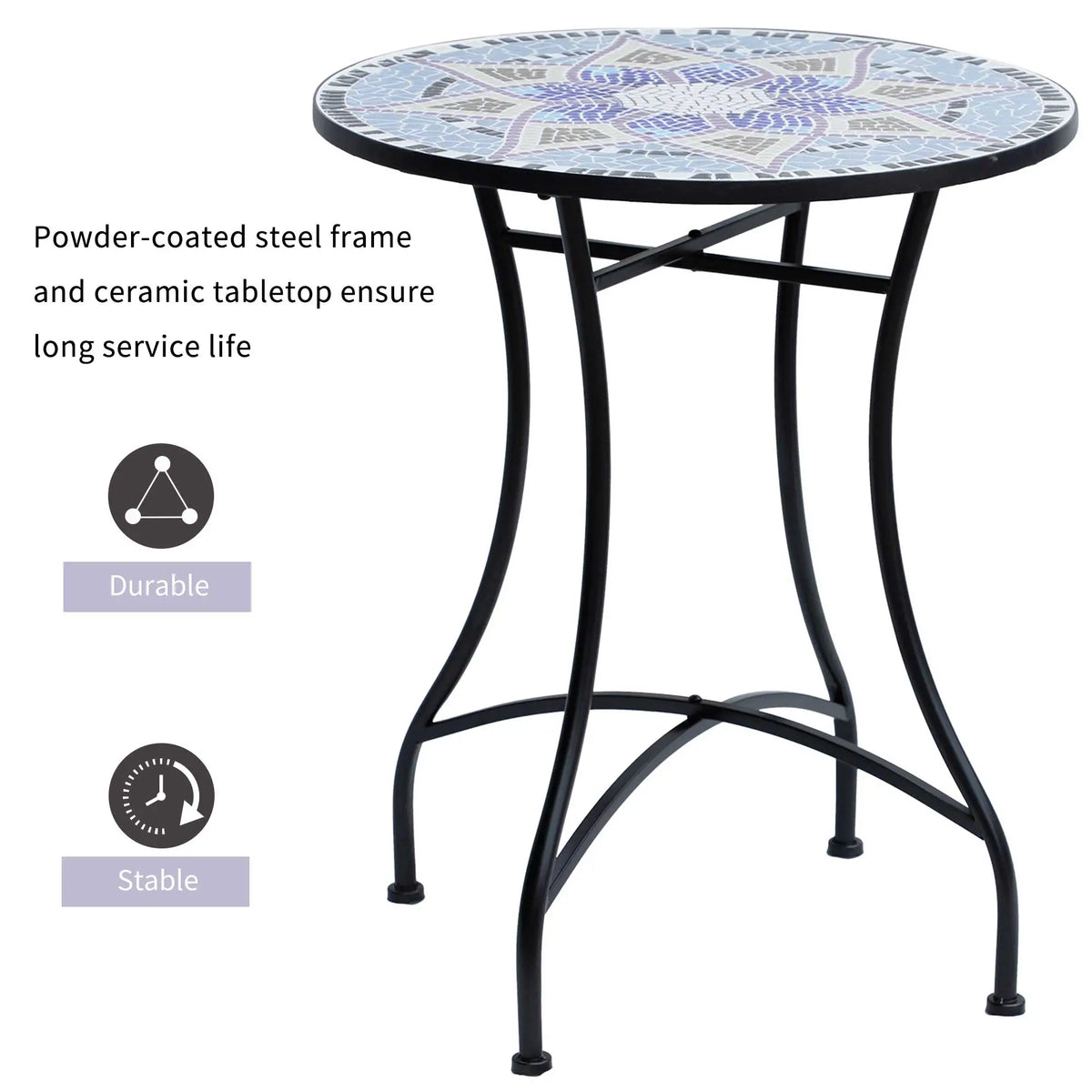23.6" Mosaic Round Patio Table, Ceramic Tabletop, Multicolor Patio Side Tables at Gallery Canada