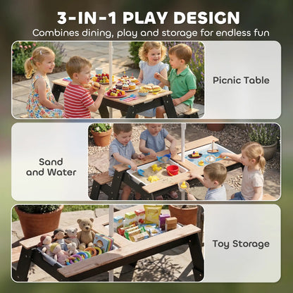 Kids Picnic Table with Umbrella, 3 in 1 Wooden Sand &; Water Table with 2 Hidden Play Boxes for Patio, Ages 3-6 Kids Outdoor Furniture at Gallery Canada