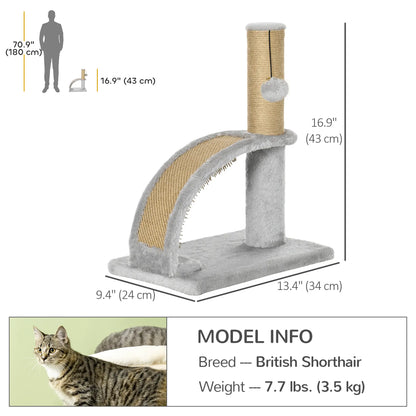 17" Small Cat Tree, Jute Scratching Post, Curved Board, Dangling Ball, Grey Cat Trees at Gallery Canada
