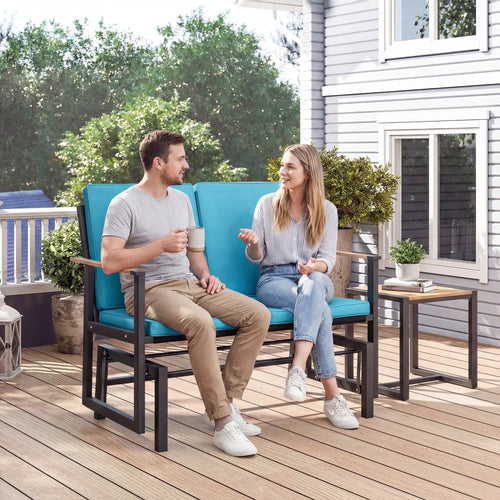 Outdoor Glider Bench For 2, With Thick Cushions, Navy Blue