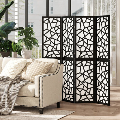 4 Panel Room Divider, 5.6 FT, Geometric Pattern Privacy Screen, Black Room Dividers at Gallery Canada