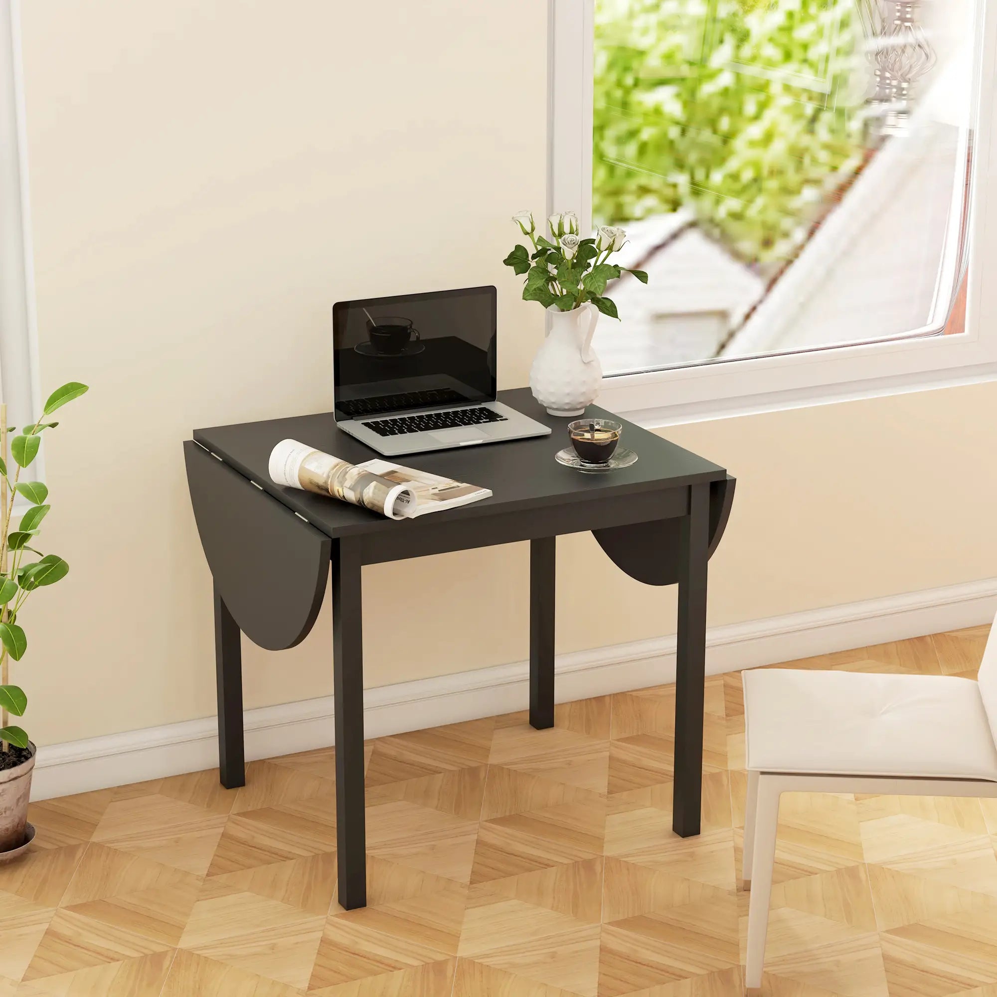 Solid Wood Drop Leaf Kitchen Table, Folding Dining Table, Black Bar Tables & Dining Tables at Gallery Canada