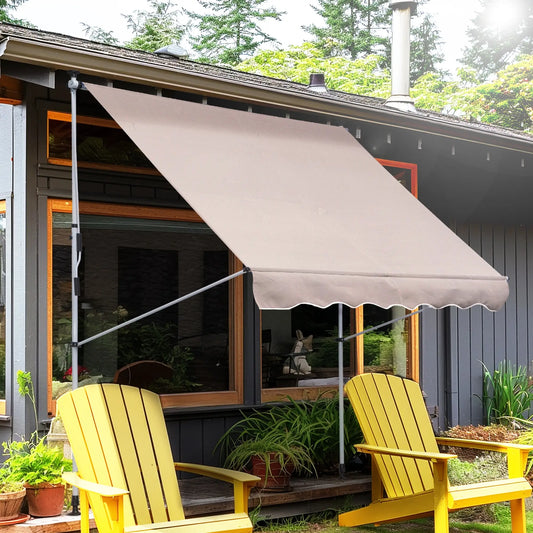 6.6'x5' Manual Retractable Patio Awning, UV Protector, Beige Door Awnings Beige at Gallery Canada