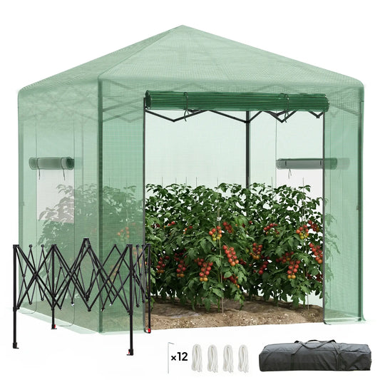 8' x 6' Portable Pop Up Greenhouse, Outdoor Walk-in, Green Walk In Greenhouses Dark Green at Gallery Canada
