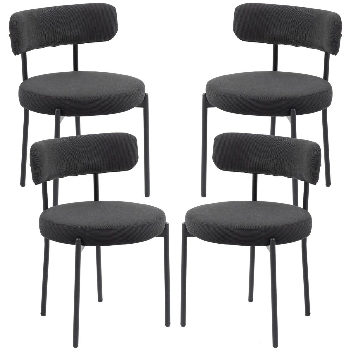 4 Kitchen Chairs, Modern Dining, Corduroy Upholstery, Steel Legs, Black Dining Chairs Black at Gallery Canada