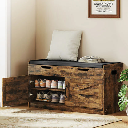 Shoe Storage Bench, 2-Tier Cabinet, Flip-Top, Padded Cushion, Rustic Brown Shoe Storage Cabinets & Racks at Gallery Canada