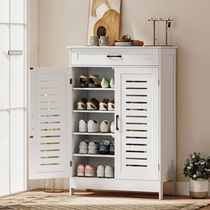 Shoe Cabinet With Louvered Doors, Drawer, Adjustable Shelves, White Shoe Storage Cabinets & Racks at Gallery Canada
