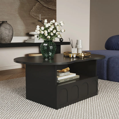 Coffee Table with Drawer, Open Storage, 39.5" L x 23.5" W x 15" H, Black Coffee Tables at Gallery Canada