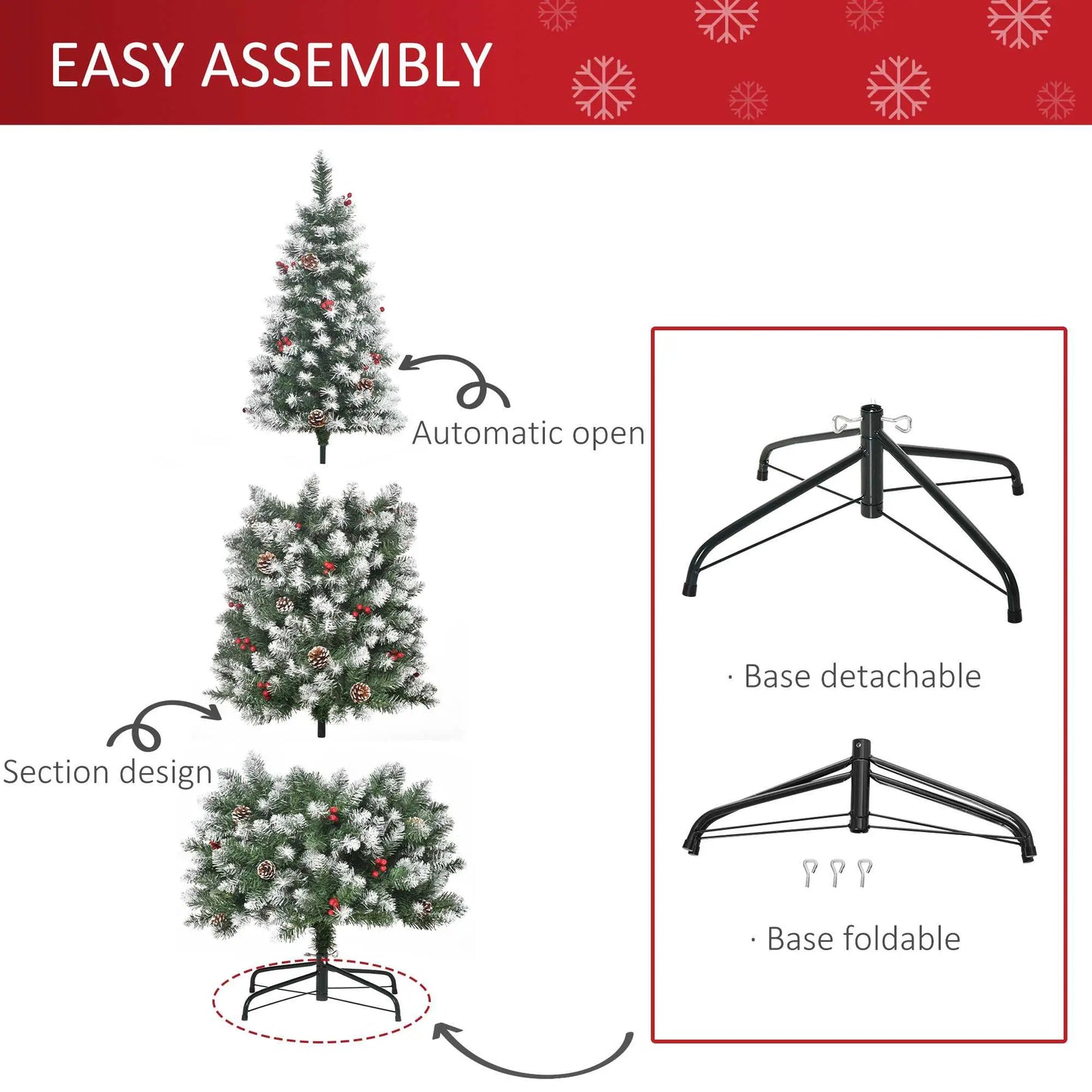 6ft Flocked Christmas Tree, Red Berries Pine Cones, Pencil Shape, Green Flocked Christmas Trees at Gallery Canada