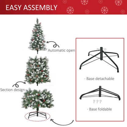 6ft Flocked Christmas Tree, Red Berries Pine Cones, Pencil Shape, Green Flocked Christmas Trees at Gallery Canada