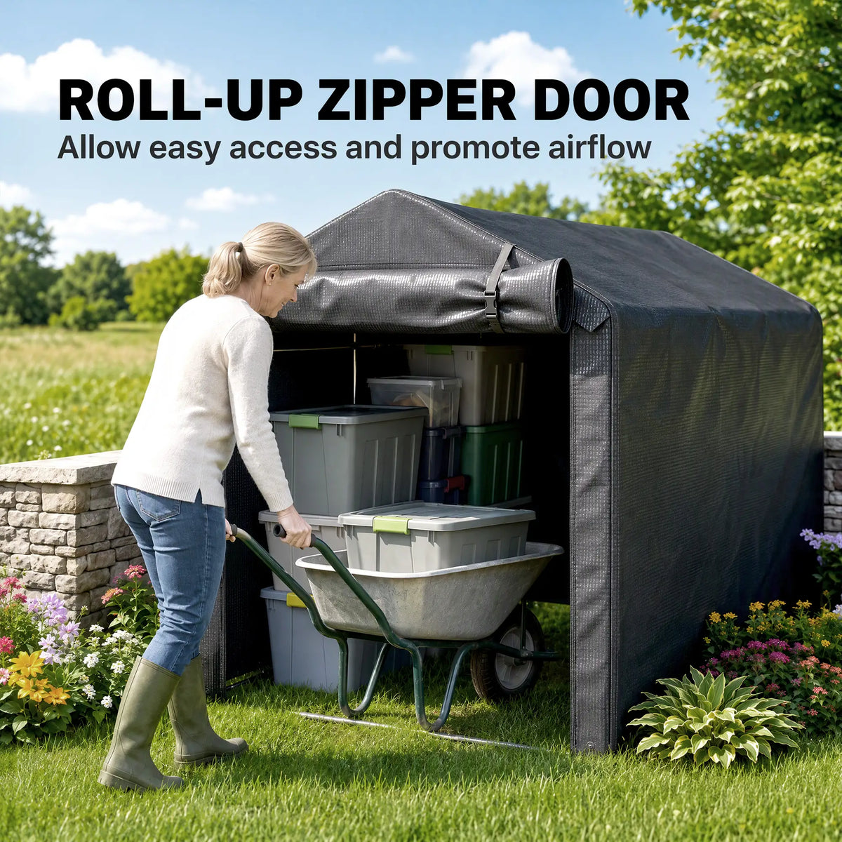Outdoor Storage Shed, UV Resistant Bike Tent, Roll-up Zipper Door, Dark Grey Sheds at Gallery Canada