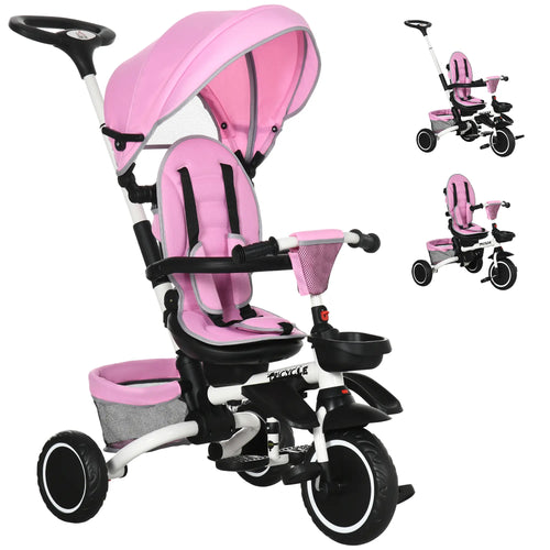 6-in-1 Toddler Tricycle, Foldable, Adjustable Seat, Push Handle, Pink