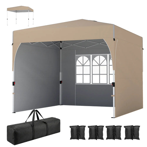 9.6 x 9.6 ft Pop Up Canopy Tent, 3 Sidewalls, UPF 50+, Khaki