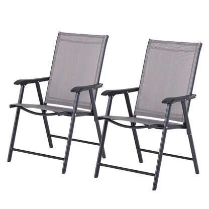 2-Piece Folding Dining Chair Set, Outdoor Furniture with Armrests, Grey Patio Chairs Grey, Black at Gallery Canada