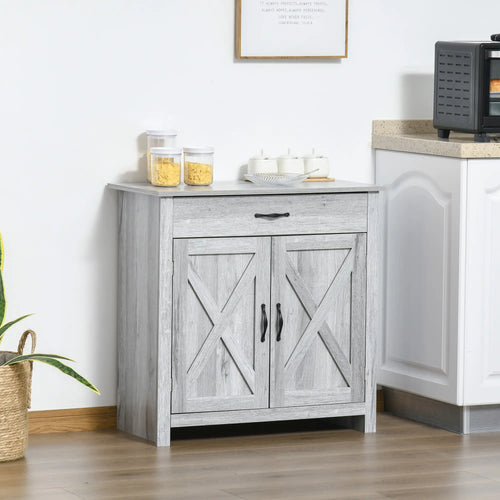Farmhouse Sideboard Buffet Cabinet, Grey Grain, Barn Door Storage, Grey
