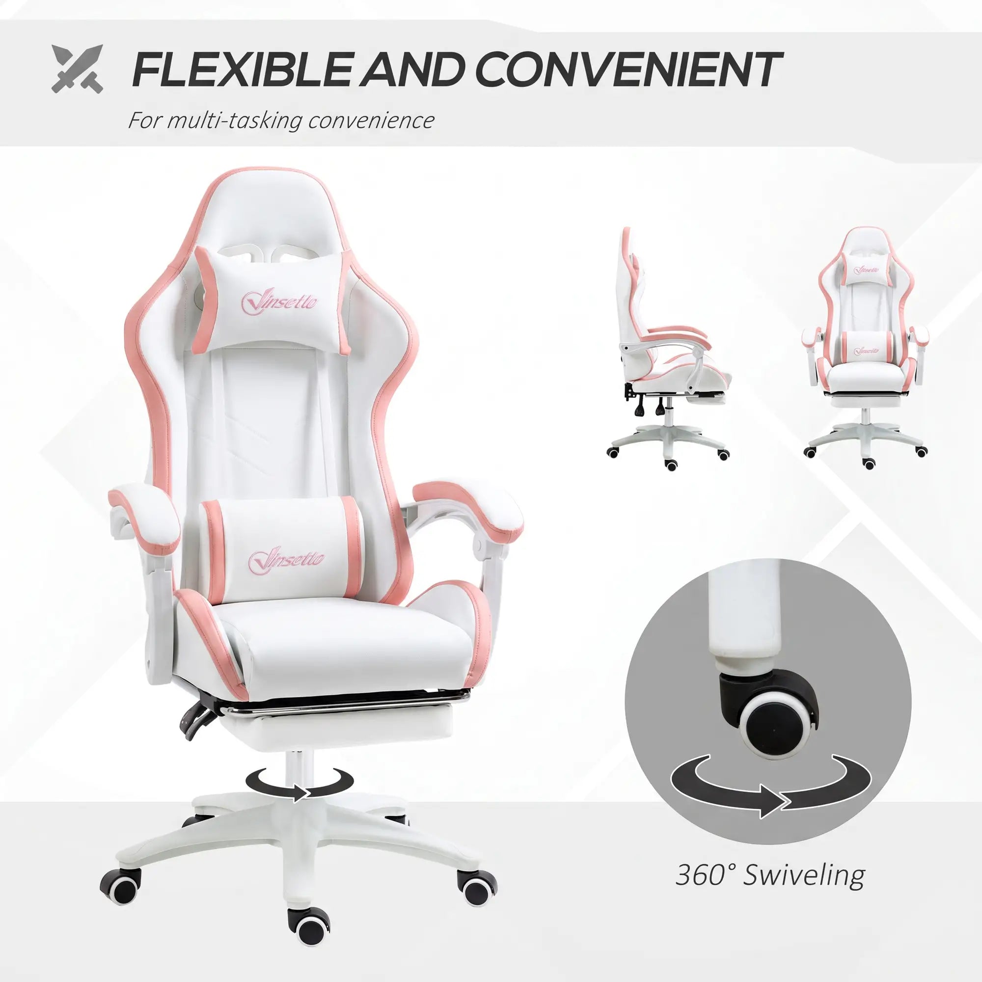Computer Gaming Chair, PU Leather, 135° Reclining Back, White Video Game Chairs at Gallery Canada
