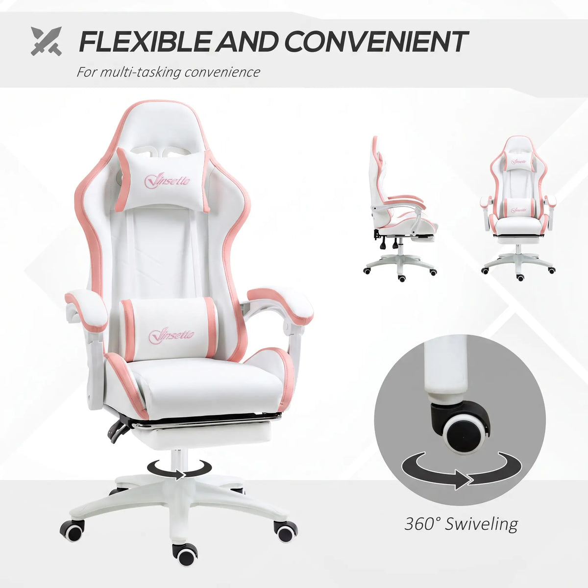 Computer Gaming Chair, PU Leather, 135° Reclining Back, White Video Game Chairs at Gallery Canada