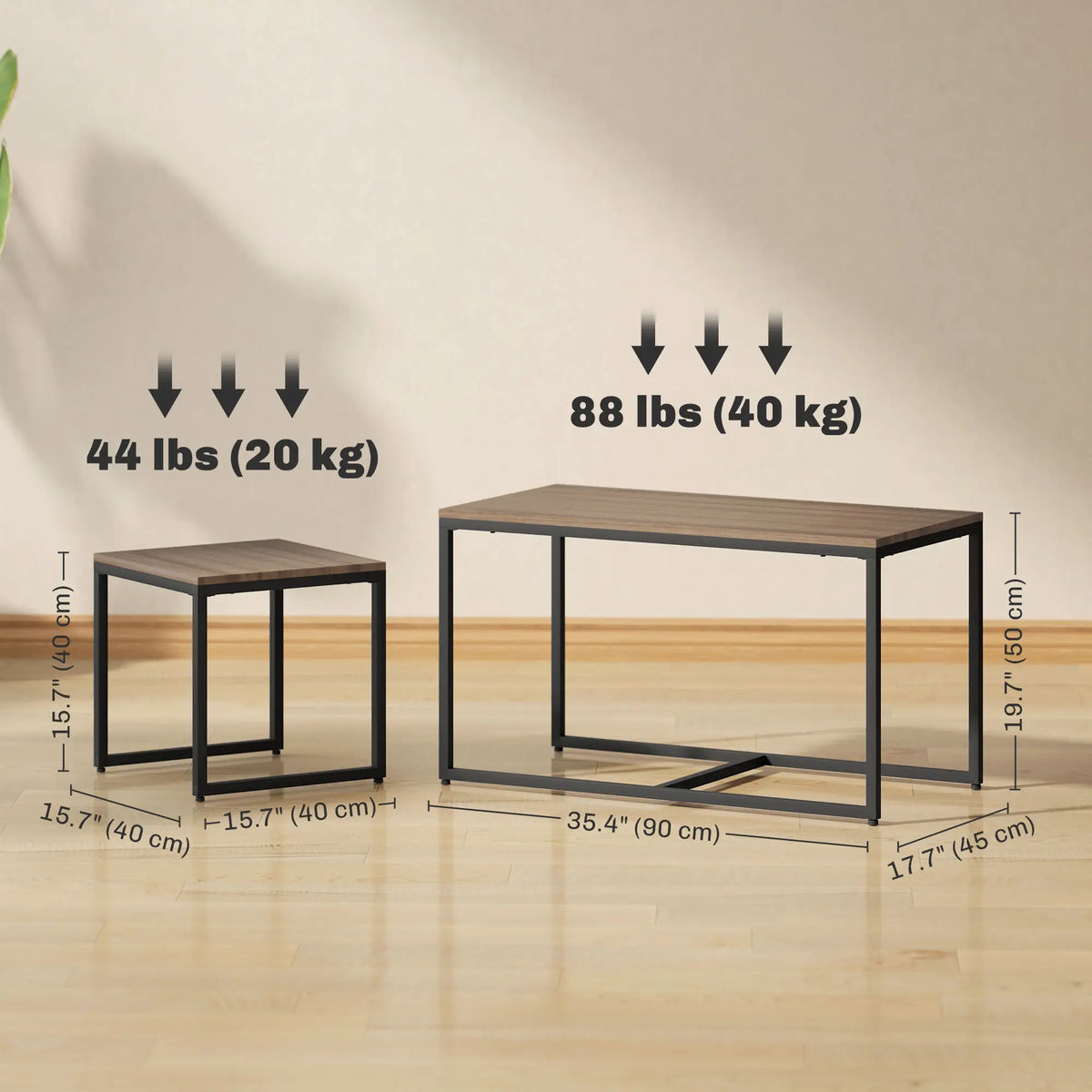 Nesting Coffee Table Set of 3, Black Metal Frame, 3-Piece, Brown Coffee Tables at Gallery Canada