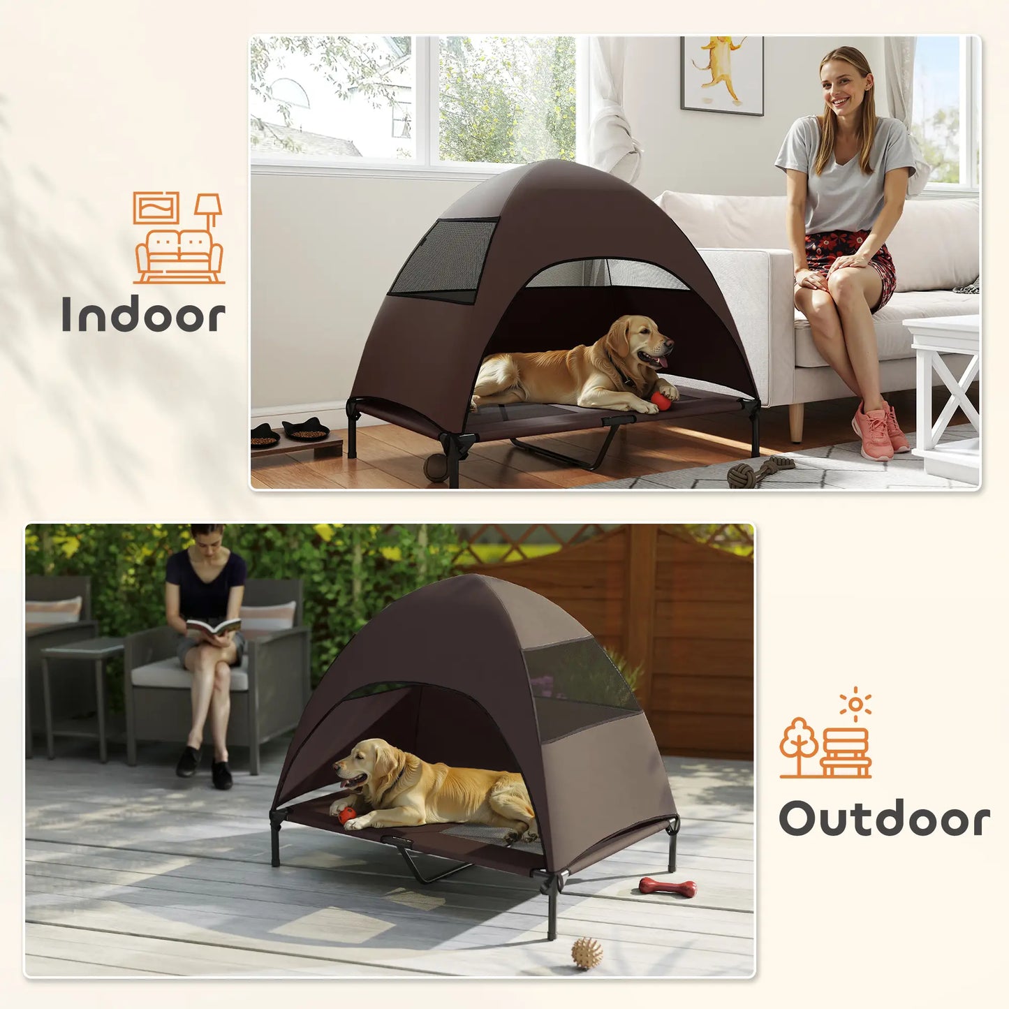 Elevated Dog Bed With Canopy, Washable Mesh Steel Frame, 41.7" x 29.9" x 39", Coffee Elevated Dog Beds at Gallery Canada