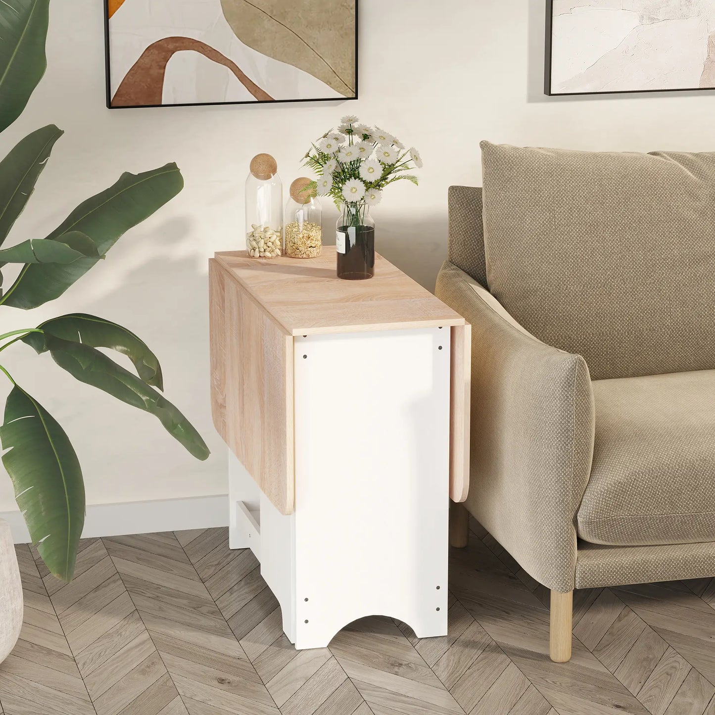 Foldable Dining Table, Drop-Leaf Kitchen Table with Storage Shelf, Oak Bar Tables & Dining Tables at Gallery Canada