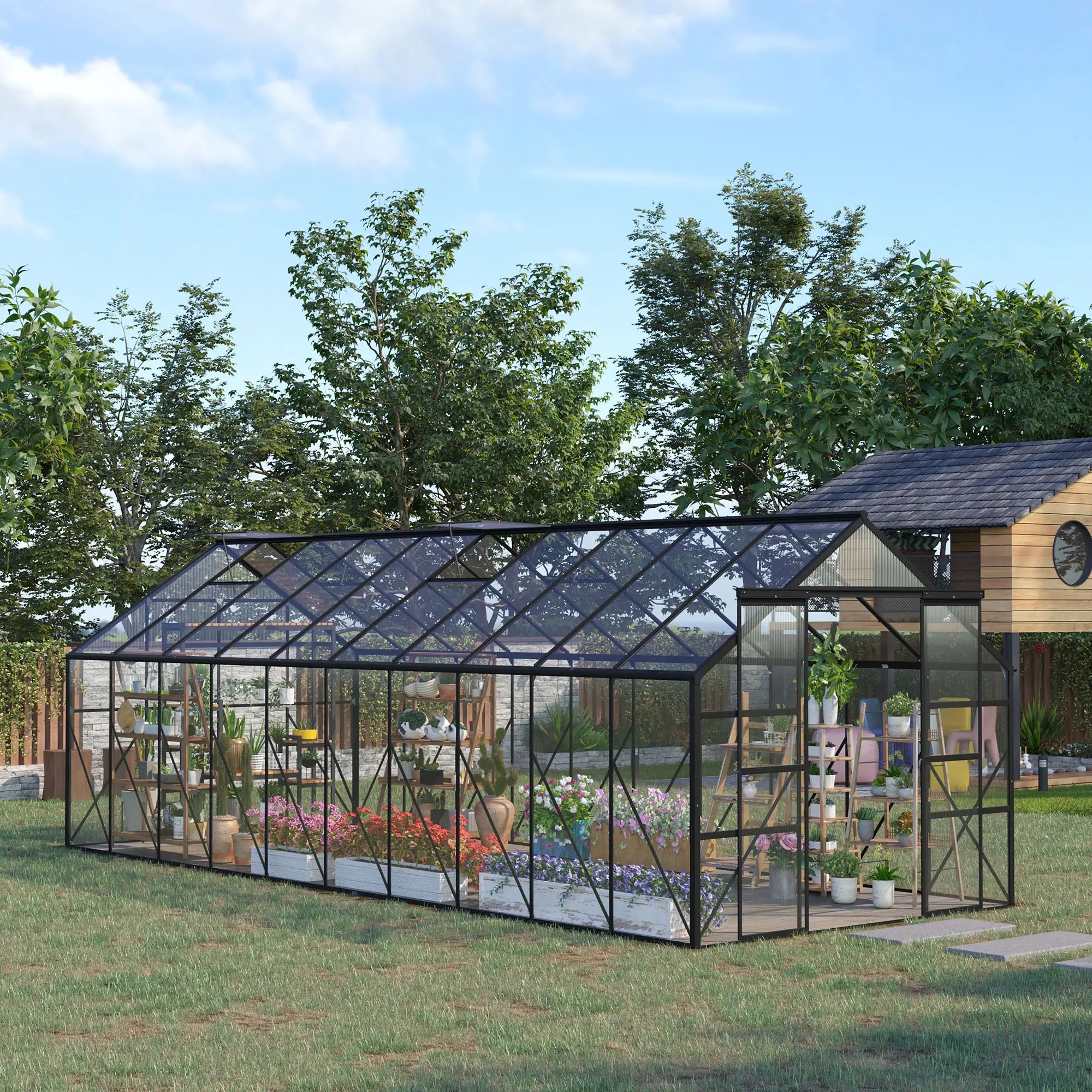 20' x 8' Aluminum Polycarbonate Greenhouse, Adjustable Roof Vent, Black Walk In Greenhouses at Gallery Canada