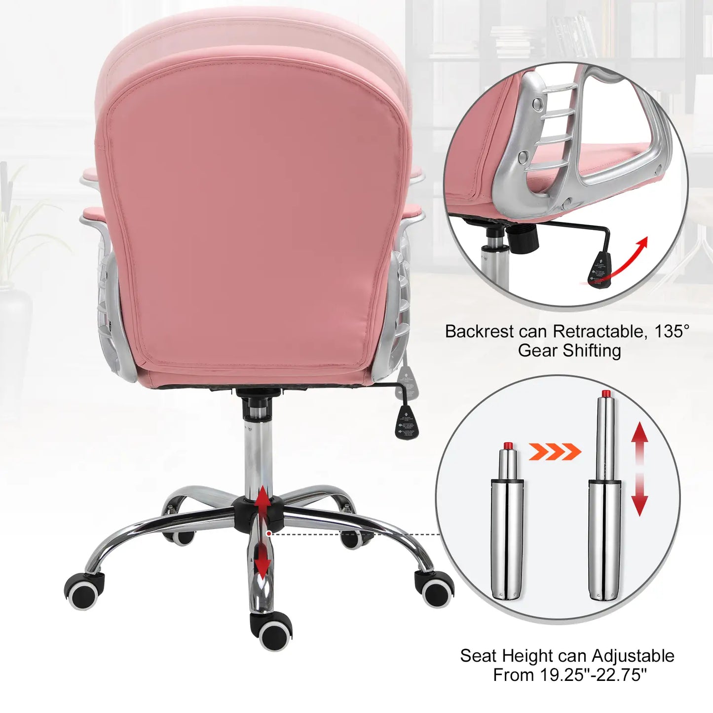 Office Chair, Computer Desk Chair with Adjustable Height and Tufted Back, Pink Task Chairs at Gallery Canada