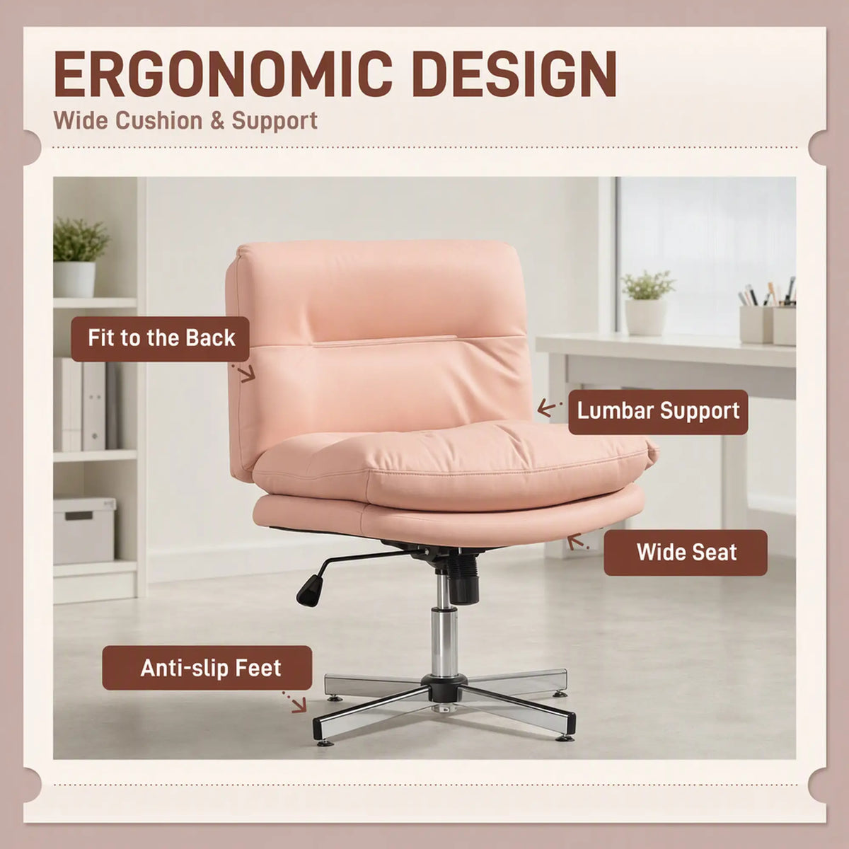Armless Office Chair, Adjustable Height, Tilt Function, Pink Task Chairs at Gallery Canada