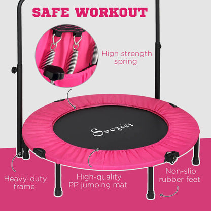 40" Foldable Mini Fitness Trampoline, Adjustable Foam Handle, Pink Trampolines at Gallery Canada
