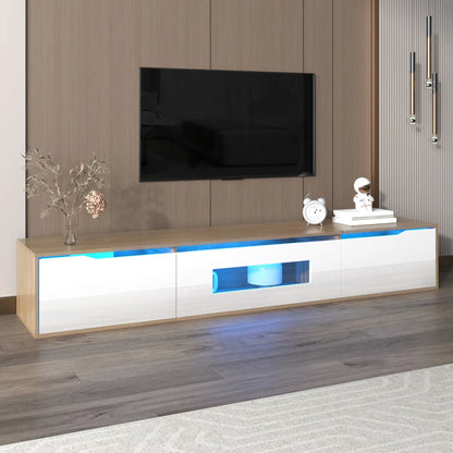 Modern TV Stand With LED Lighting, 71" L x 12" W x 12" H, Wood, White TV Stands at Gallery Canada