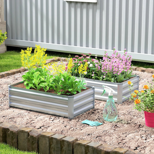 Galvanized Raised Garden Beds, Set of 2, Planter Box, Grey
