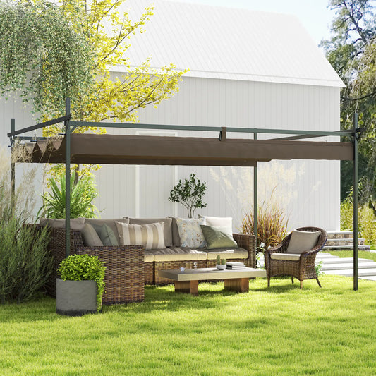 10' x 10' Brown Gazebo, UPF30+ Retractable Canopy, Metal Pergola Kit, Brown