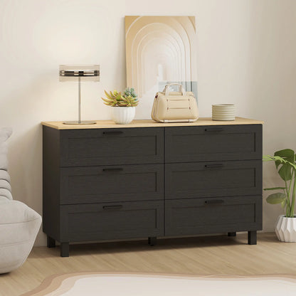 47" Wide Chest Of Drawers, Modern Dresser, 6 Drawers, Wood Legs, Black Storage Cabinets at Gallery Canada