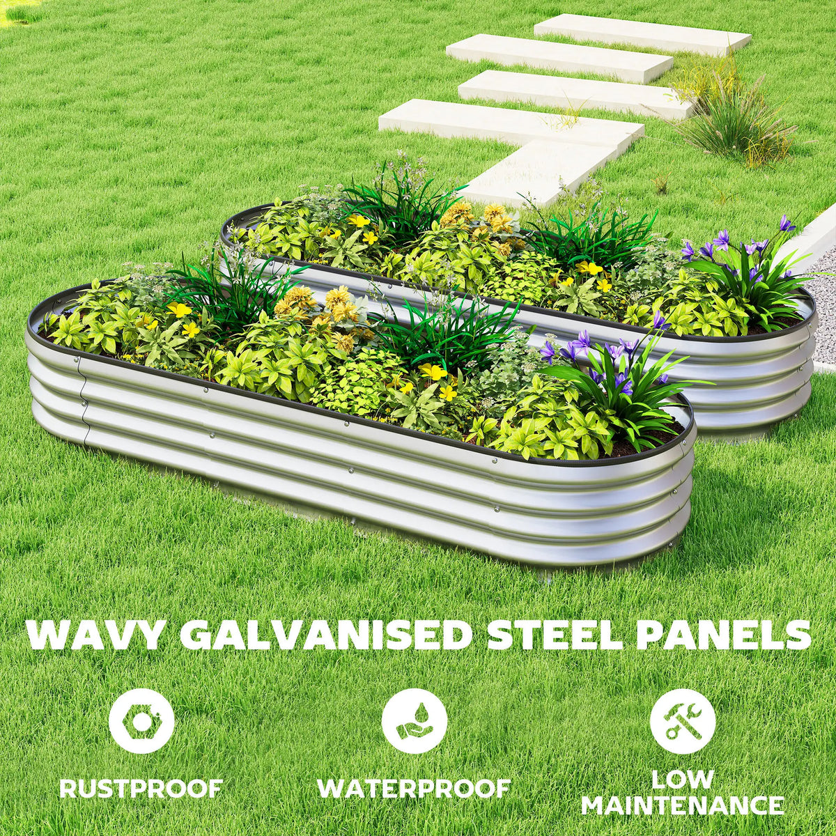2Pcs Galvanized 6x2x1 ft Raised Garden Bed, Silver Galvanized Planter Boxes at Gallery Canada