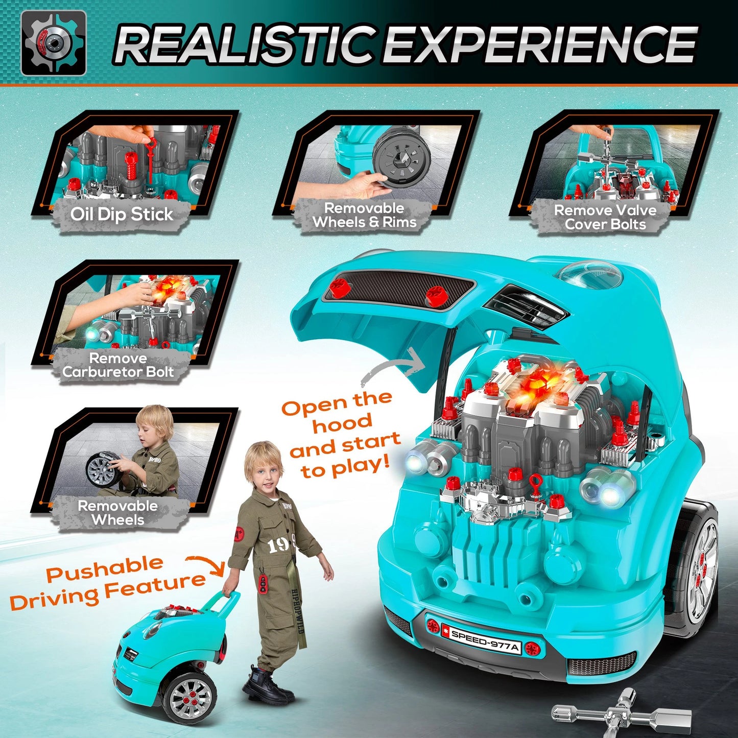 Kids Truck Engine Toy Set, Car Service Play Set, Teal Workbench Toy Sets at Gallery Canada