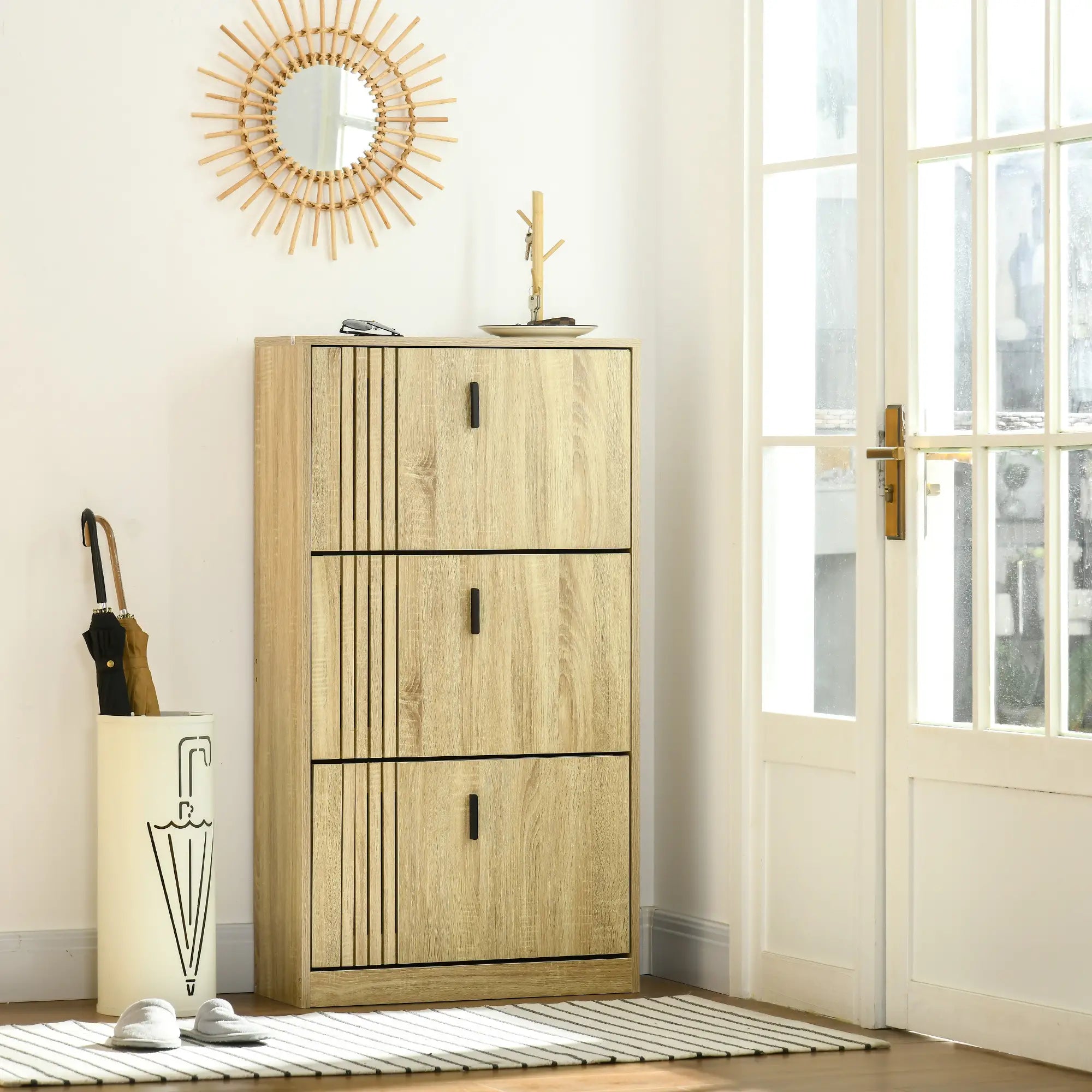 Shoe Storage Cabinet, 18 Pairs, 3 Flip Drawers, Adjustable Shelves, Oak Shoe Storage Cabinets & Racks at Gallery Canada