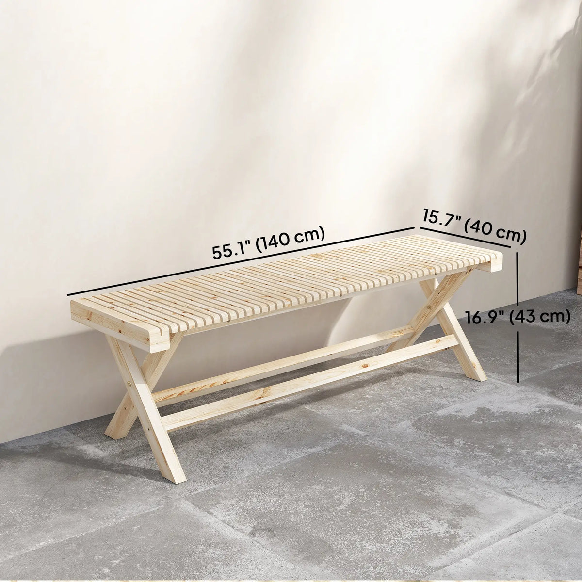 55.1" Garden Bench, 2-Seater Outdoor Bench, Natural Wood Finish Outdoor Benches at Gallery Canada