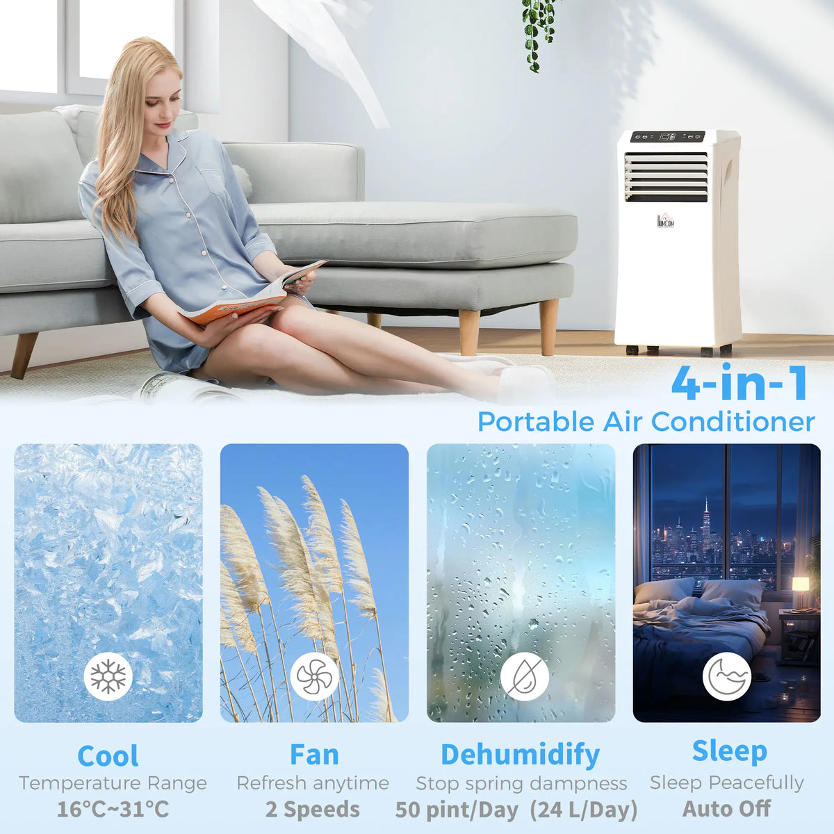 8000BTU Portable Air Conditioner, Cooling Dehumidifier, 2 Speed Fans, 24H Timer, White Air Conditioner at Gallery Canada