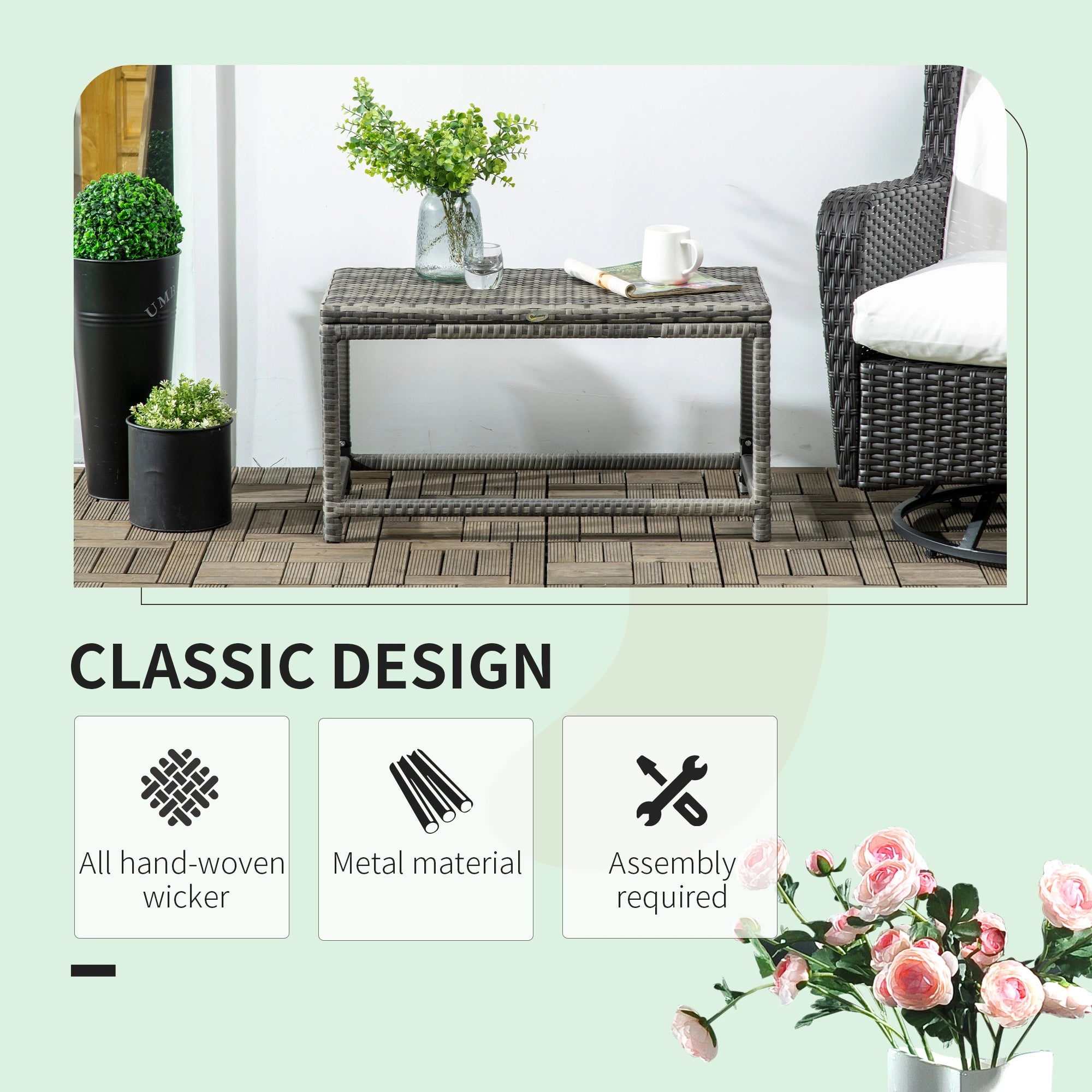Patio Rattan End Table, Outdoor Side Table, Woven Top, Mixed Grey, Grey Patio Side Tables at Gallery Canada
