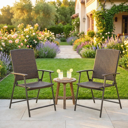 Wicker Dining Chair Set of 2, Rattan Foldable Chairs, Steel Frame, Brown Patio Chairs at Gallery Canada