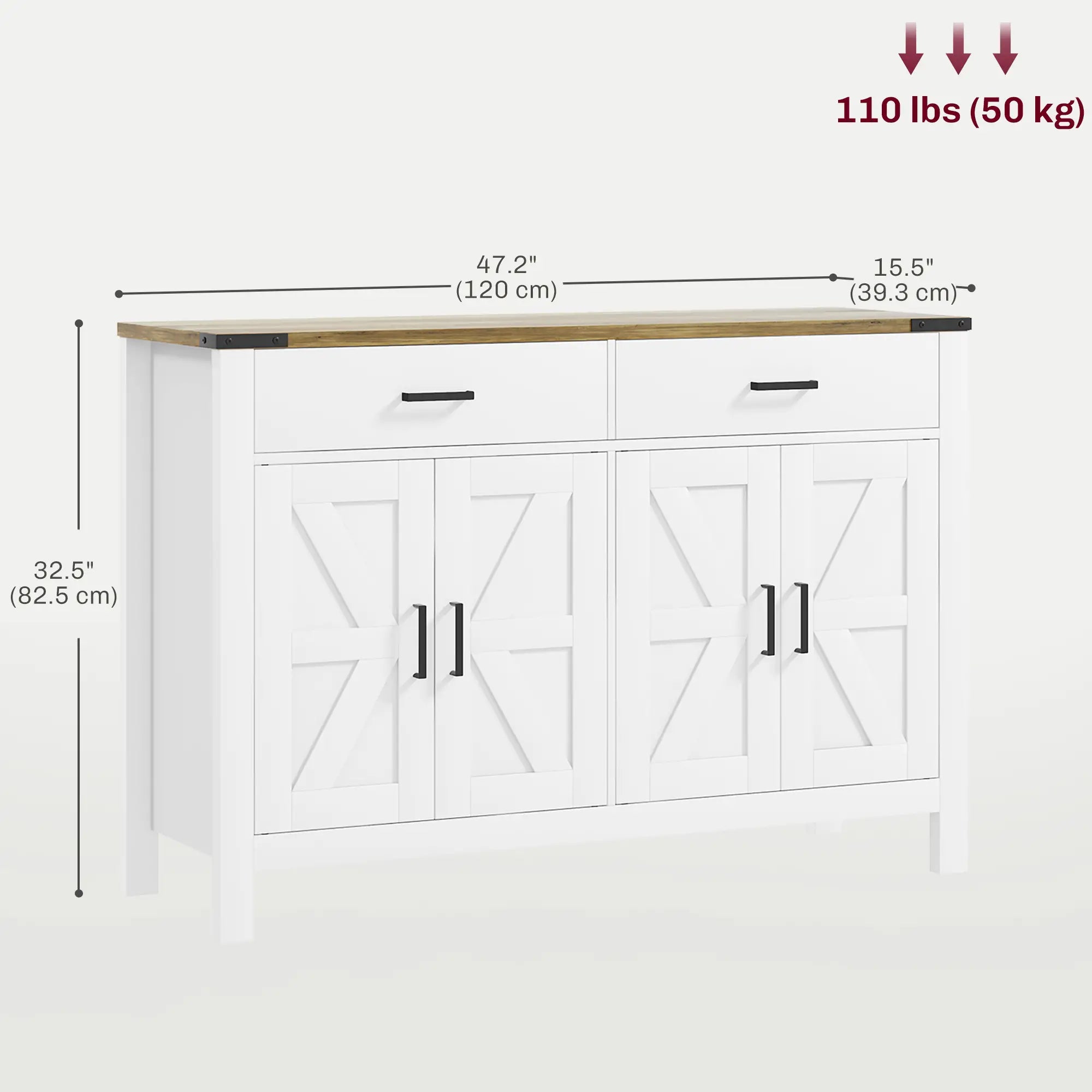 Farmhouse Buffet Cabinet, 2 Drawers, 2 Cabinets, Adjustable Shelves, White Bar Cabinets at Gallery Canada