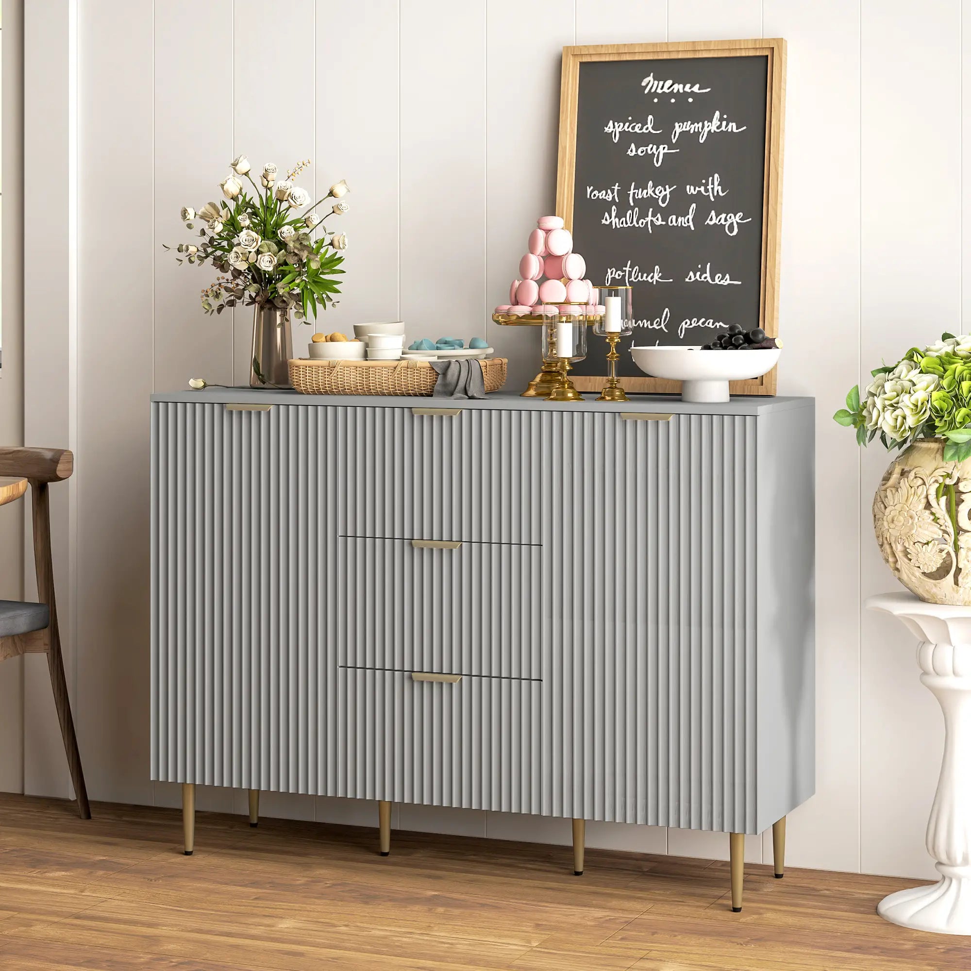 Modern Kitchen Storage Cabinet, 3 Drawers, Adjustable Shelves, Grey Bar Cabinets at Gallery Canada