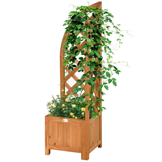 Wooden Raised Garden Bed With Trellis, Outdoor Planter Box For Patio, Balcony Wooden Planter Boxes Brown at Gallery Canada