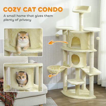 62" Cat Tree, Scratching Post, 2 Condos, Hammock, Perches, Beige Multi-Level Cat Towers at Gallery Canada