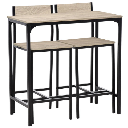 Industrial Bar Table Set, 3 Piece, 2 High Back Stools, Dining Set Bar Sets Black at Gallery Canada