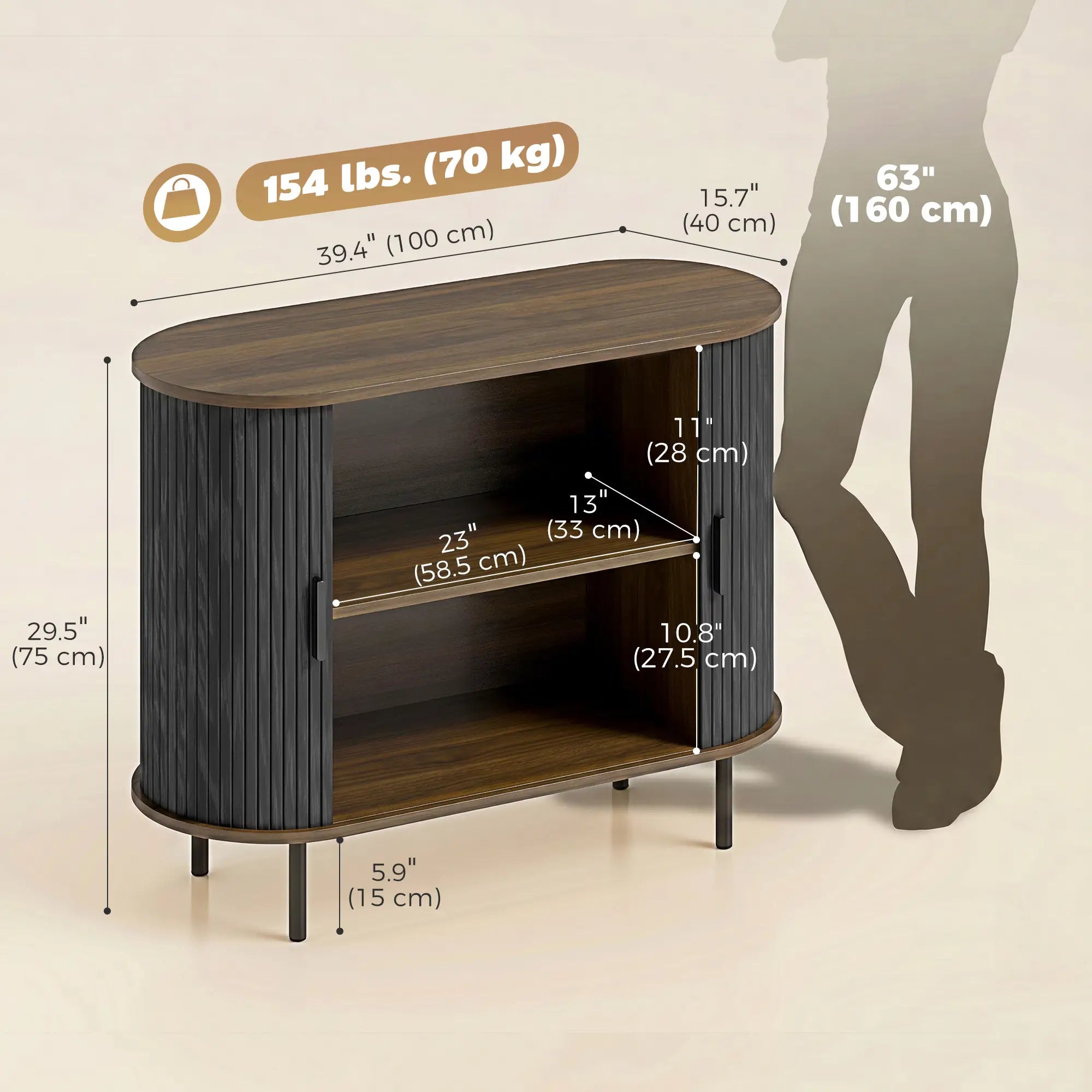 Wood Grain Sideboard With Curved Tambour Doors, Brown Storage Cabinets at Gallery Canada